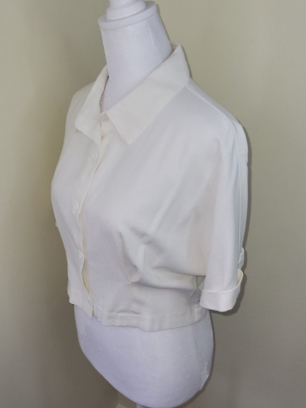 Forever 21 Button Front Crop Top Ivory Short Sleeve Pleated Women's Size M - Picture 3 of 13
